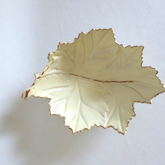 NEW CRATE & BARREL CERAMICHE MADE IN ITALY CERAMIC LEAF SHAPED BOWL PLATE SET - Picture 7 of 12